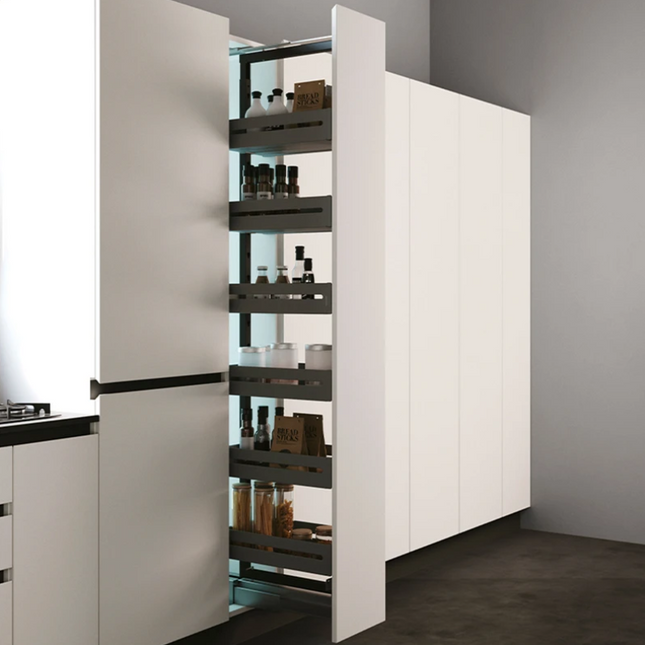 Pull Out Pantry – Tall Pantry Storage Unit for kitchen organisation, maximising space with smooth-glide shelves.