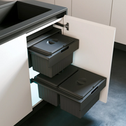 Dual Pull-Out Kitchen Bin – Fits 450mm Cabinet shown installed under a sink for efficient kitchen organisation and waste management.