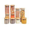 Round Bamboo Glass Jars Small Pantry Container Set - 10 Pack