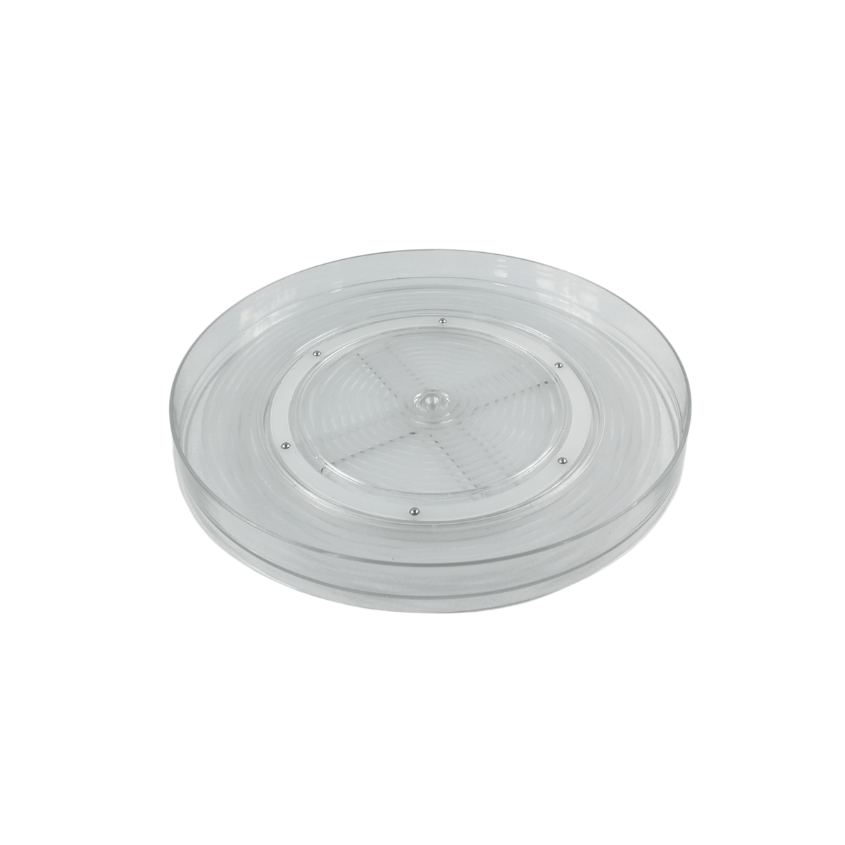 Short Round Clear Rotating Tray - Lazy Susan for efficient kitchen and pantry organisation, ideal for storing condiments and jars.