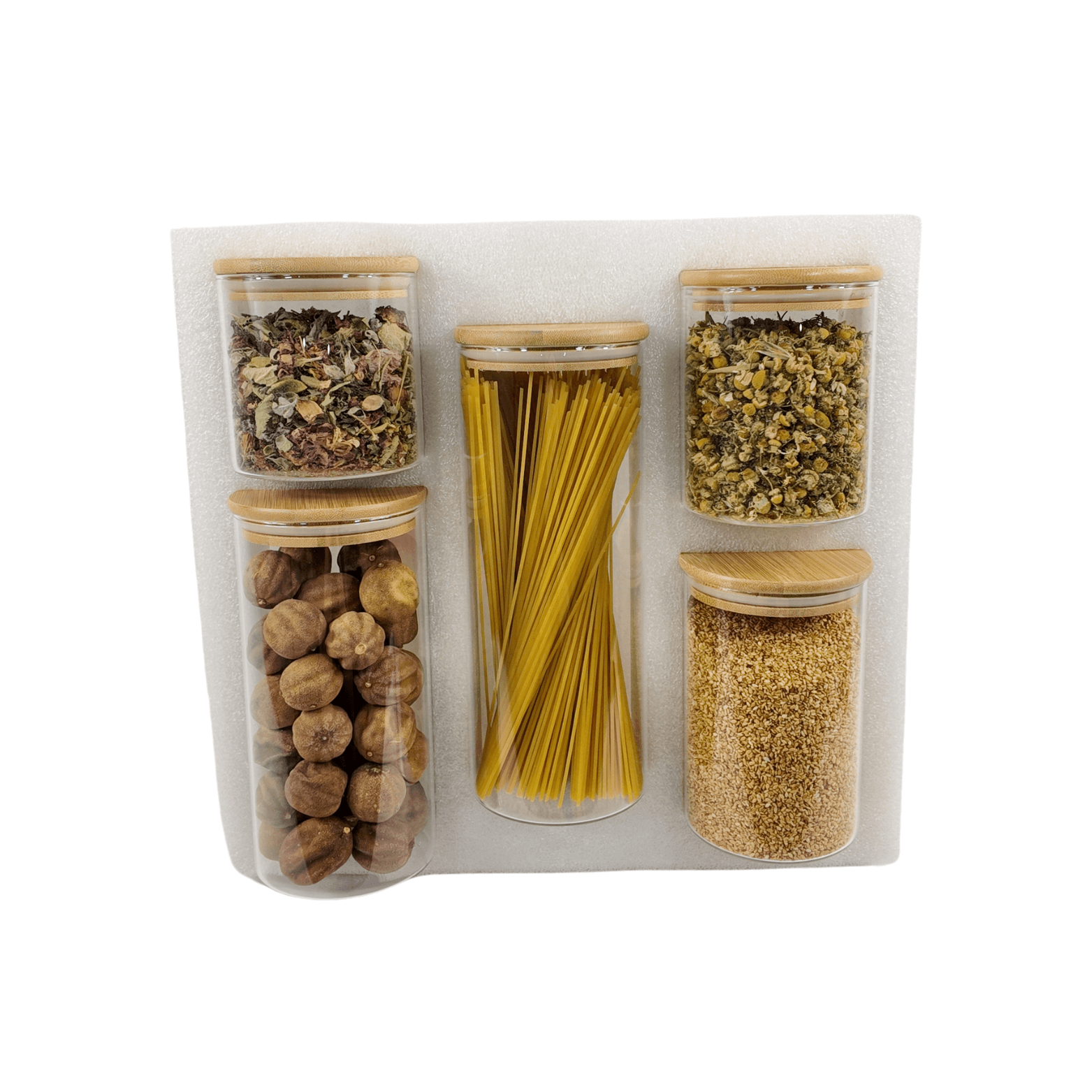Round Bamboo Glass Storage Jar Set