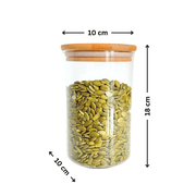 Round Bamboo Glass Pantry Container Set – 35 Pack, ideal for pantry organisation, featuring a bamboo lid and clear glass for kitchen use.