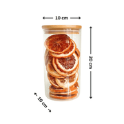 Round Bamboo Pantry Glass Jar Set – 5 Stackable Sizes, ideal for kitchen organisation, storing dried fruits efficiently.