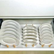 Bamboo Dish & Pot Lid Rack – 5 Grid displayed in a kitchen drawer, showcasing efficient dish storage and kitchen organisation.