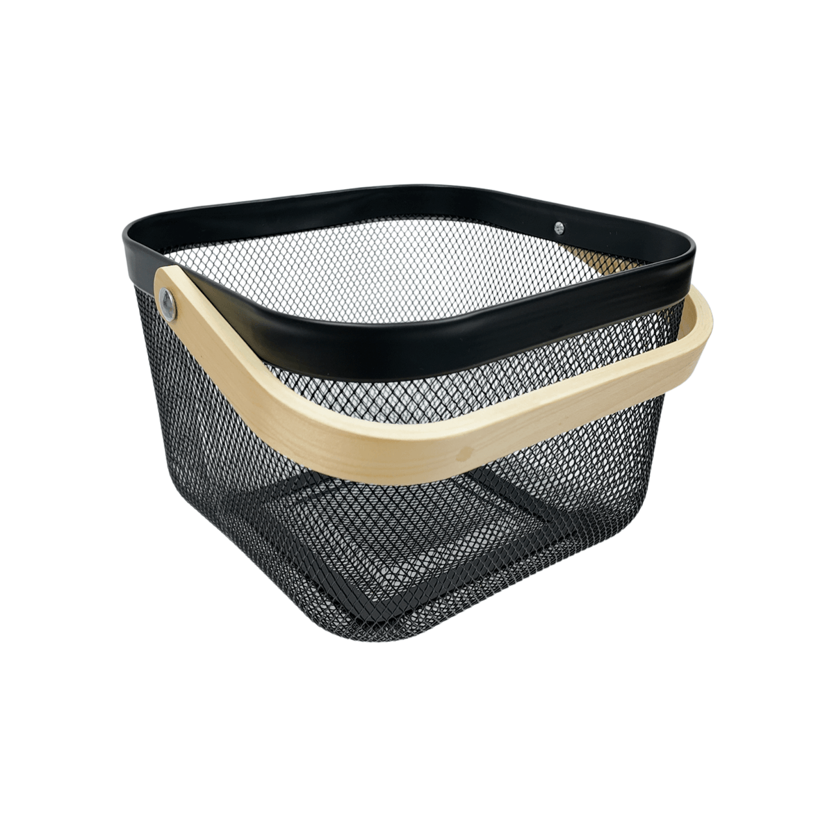 Small Black Handy Storage Basket with Wooden Handle for versatile kitchen or pantry organisation, perfect for under sink storage.