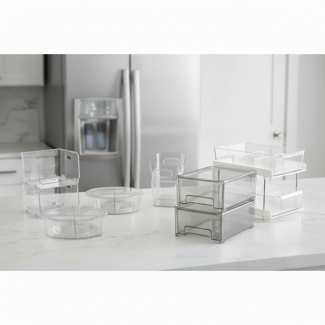 Set of Deluxe Under Sink Storage Solution – 7 Pack featuring storage organisers for kitchen and pantry use.