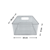 Clear small under-sink storage tub, 16x26x8 cm, for kitchen organization.