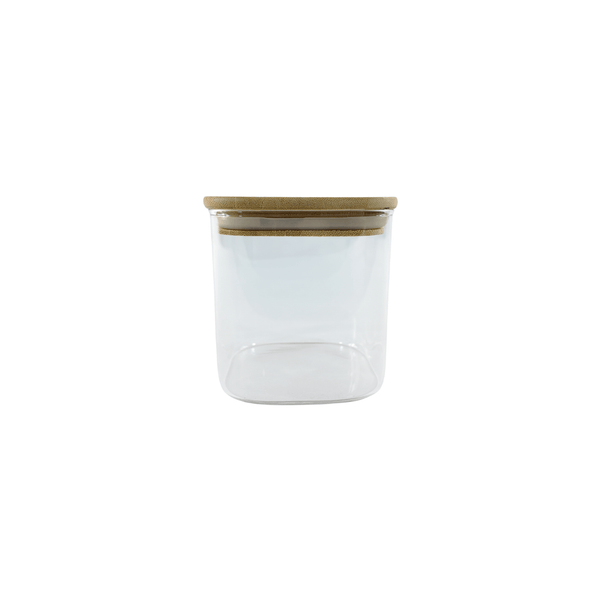 Square glass storage jar with bamboo lid, 750ml. Perfect pantry organiser, kitchen basket.