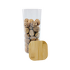 Square glass storage jar with bamboo lid, ideal for pantry organization, 1500ml capacity.