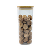 Square glass storage jar with bamboo lid, 1500ml, filled with nuts; kitchen organizer.