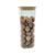 Square glass storage jar with bamboo lid, 1500ml, filled with nuts; kitchen organizer.