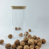 Square glass storage jar with bamboo lid, 1500ml, ideal for pantry or fridge organizing.