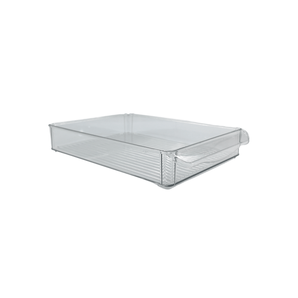 Large clear pantry storage tub with lip for organizing kitchen, fridge, or laundry spaces.