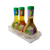 Clear mini storage tub with lip holding salad dressing bottles, ideal for pantry organization.