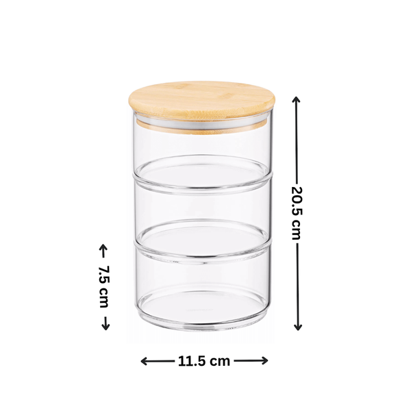 Stackable Round Bamboo Glass Jar – 450ml