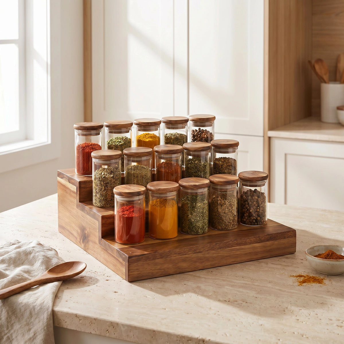 Acacia Wood Spice Rack – 3 Tier