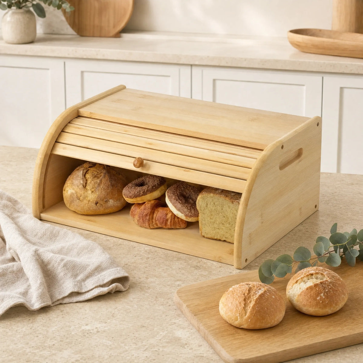 Bamboo Rolltop Bread Box Bin 40cm