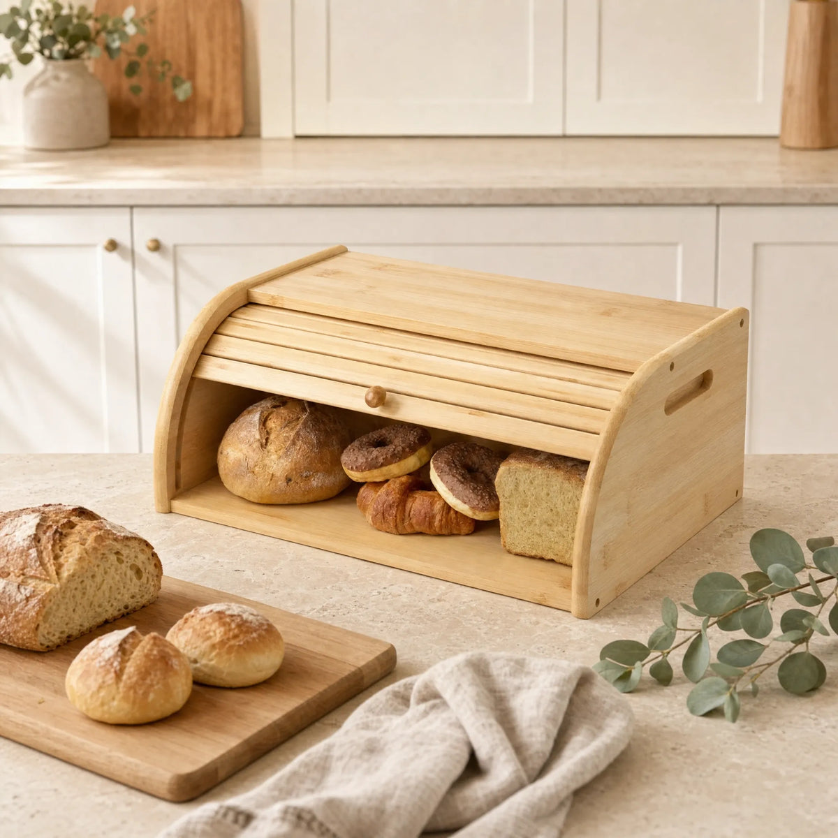 Bamboo Rolltop Bread Box Bin 40cm