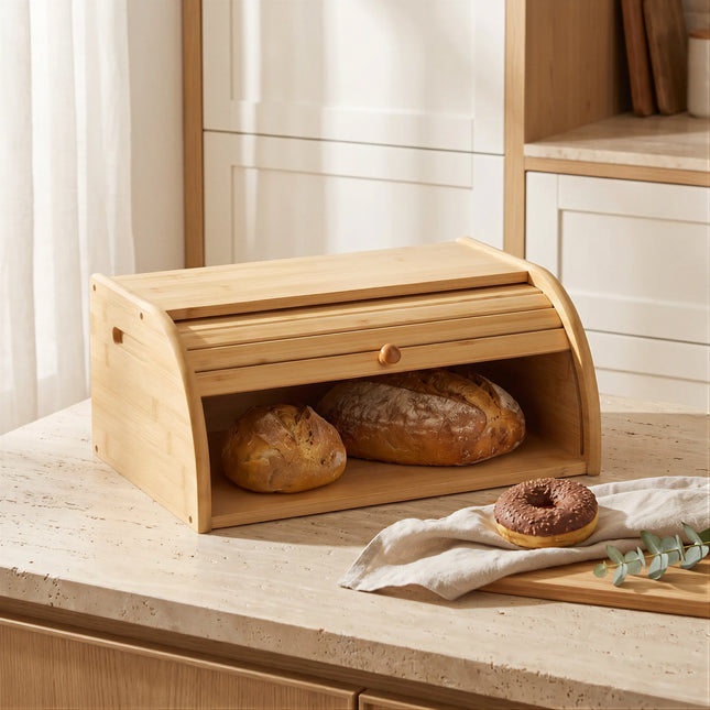 Bamboo Rolltop Bread Box Bin 40cm
