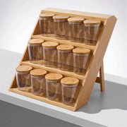 Bamboo Spice Rack Stand With 12 Spice Jars