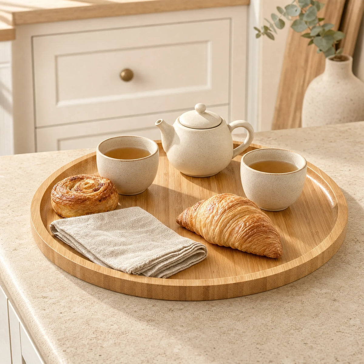 Bamboo Wooden Round Serving Tray