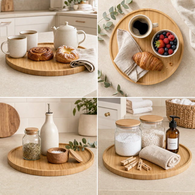 Bamboo Wooden Round Serving Tray
