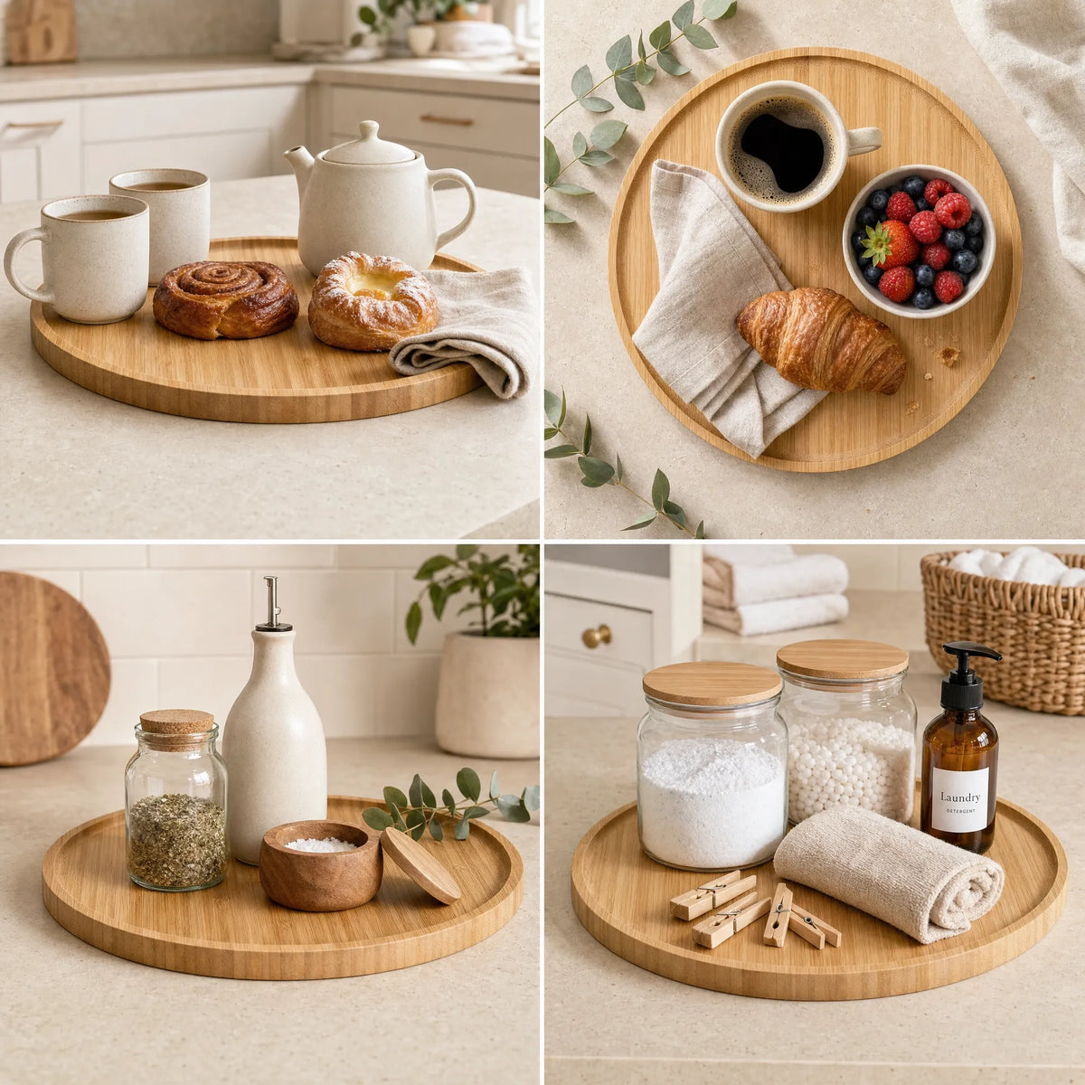 Bamboo Wooden Round Serving Tray