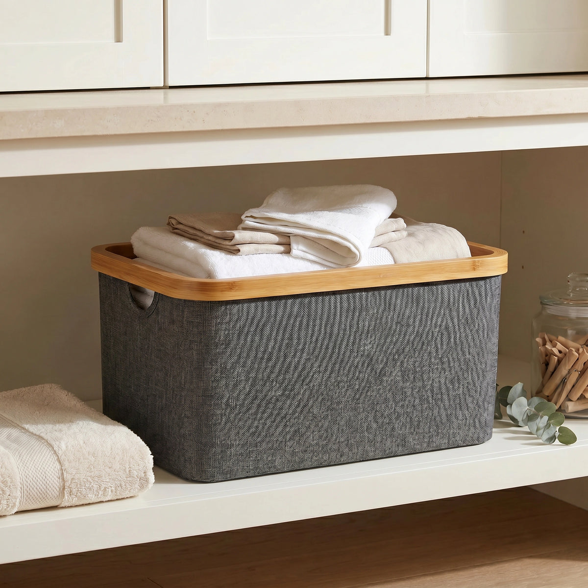 Dark Grey Linen Basket – Large Without Handle
