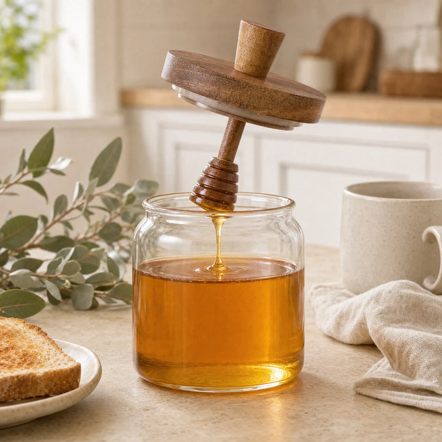 Glass Honey Jar with Wooden Lid & Dipper