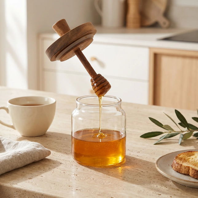 Glass Honey Jar with Wooden Lid & Dipper