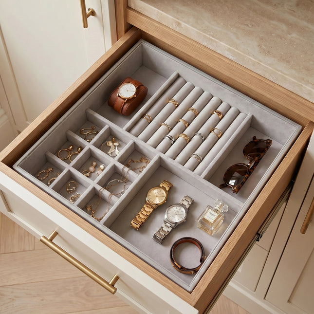 Grey Felt Jewellery & Accessory Tray 366x366x95mm