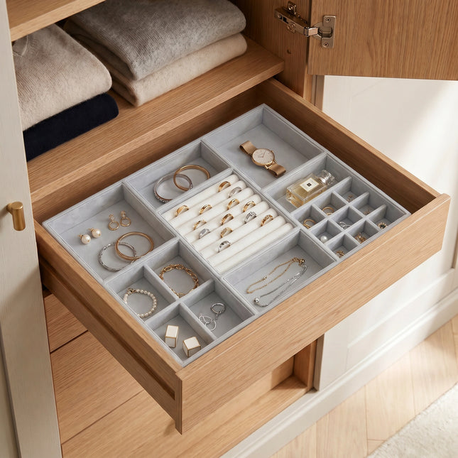 Grey Felt Jewellery & Accessory Tray 516x366x60mm