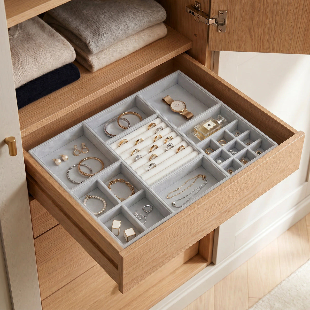 Grey Felt Jewellery & Accessory Tray 516x366x60mm