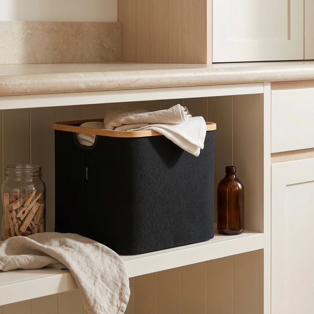Black Linen Basket with Double Handle