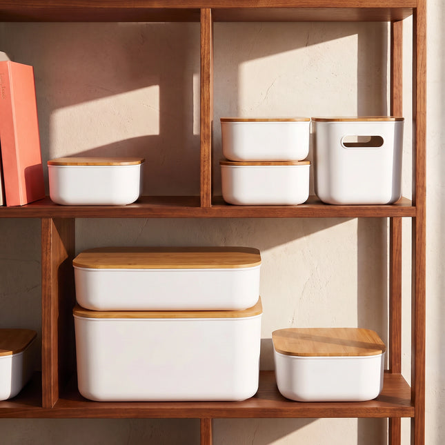 Plastic & Bamboo Storage Containers – Multi-Purpose Organisers