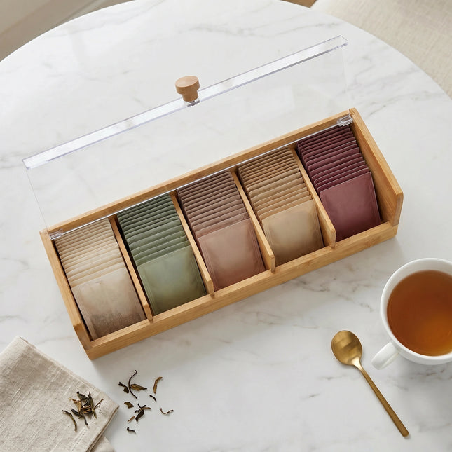 Bamboo Tea Bag Organiser with Acrylic Lid