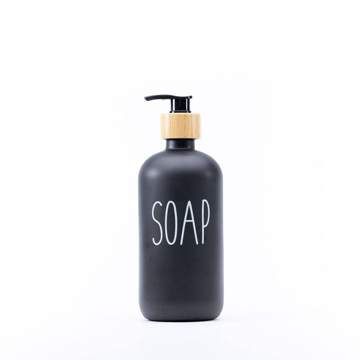 Black Glass Pump Bottle – 500 ml Refillable Dispenser for kitchen or bathroom soap storage. Enhances kitchen organisation.
