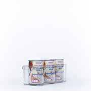 Clear Stackable Tub With Lip – Small used for pantry organisation, storing coconut milk cans for efficient kitchen storage.