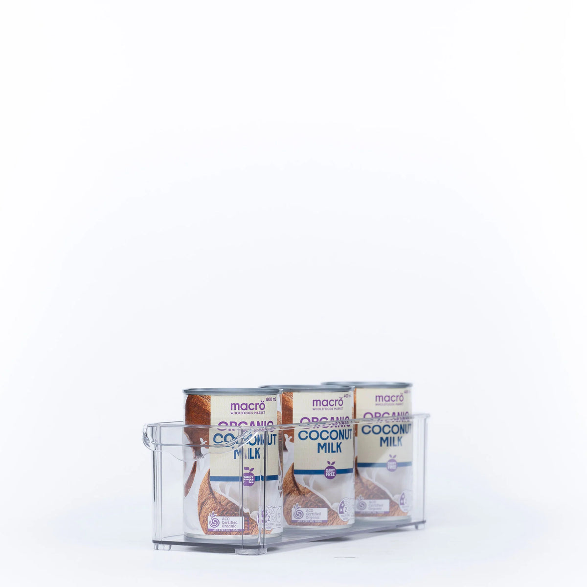 Small Pantry Reset Pack featuring clear storage organisers with coconut milk cans, perfect for compact pantry organisation.