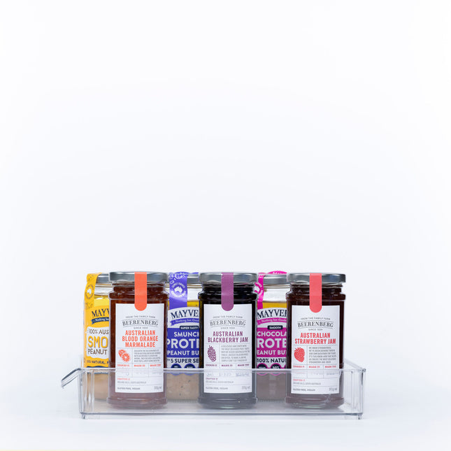 Clear Storage Tub With Lip– Mini Stackable used for pantry organisation, holding jars for kitchen organisation and storage.