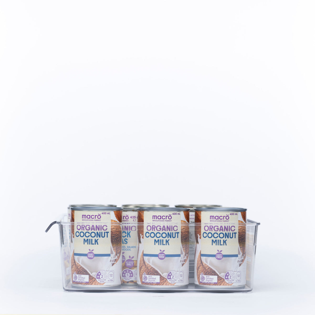 Clear Stackable Tub With Lip – XL used for pantry organisation, shown holding canned goods. Ideal for kitchen storage organisers.