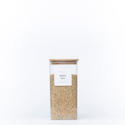 Square Glass Jar with Bamboo Lid – 1250ml Pantry Storage, ideal for kitchen and pantry organisation, storing grains like brown rice.