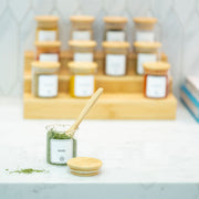 Round Glass Spice Jars with Bamboo Lid – 3 Sizes showcased in kitchen for efficient spice storage and pantry organisation.