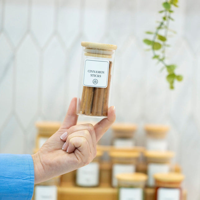160ml Herb & Spice Jar with Bamboo Lid ideal for kitchen storage, perfect for pantry organisation using glass jars.