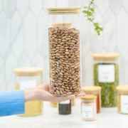 Glass Container with Bamboo Lid – 1750ml Storage Jar filled with beans, ideal for kitchen and pantry organisation, enhancing storage.