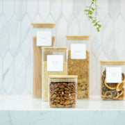 Square Glass Jar with Bamboo Lid – 750ml Pantry Storage filled with almonds, ideal for pantry and kitchen organisation.