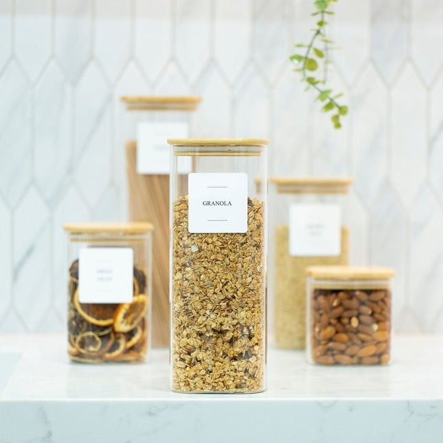 Square Glass Jar with Bamboo Lid – 1500ml Pantry Storage for kitchen organisation. Perfect for storing granola and nuts.