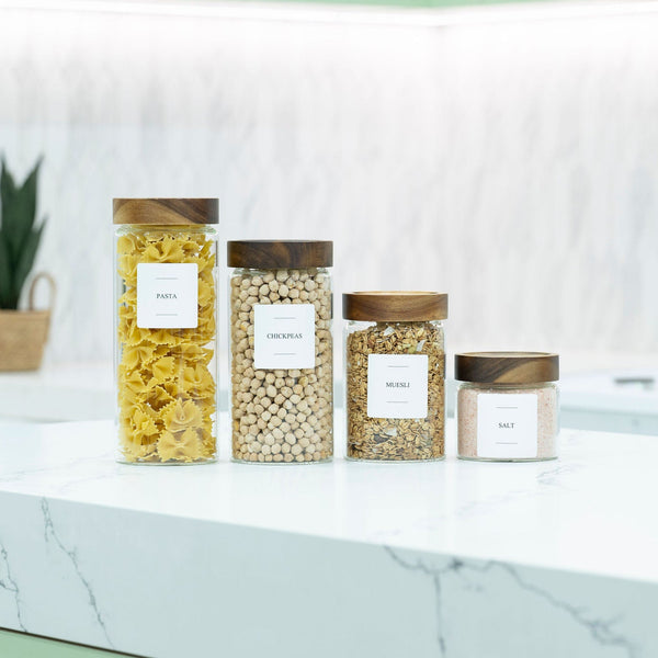 Acacia Screw On Glass Jar – 2500ml with wooden lid for pantry storage in a modern kitchen setting