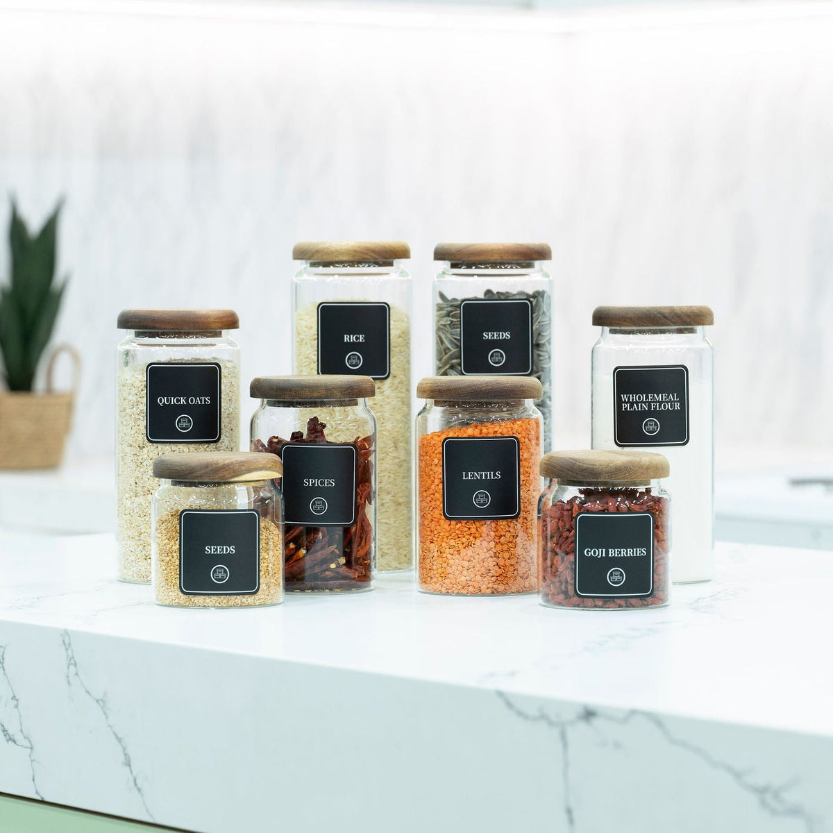 1500ml Acacia Glass Jar – Airtight Kitchen Storage for pantry organisation, with airtight bamboo lids for optimal freshness.