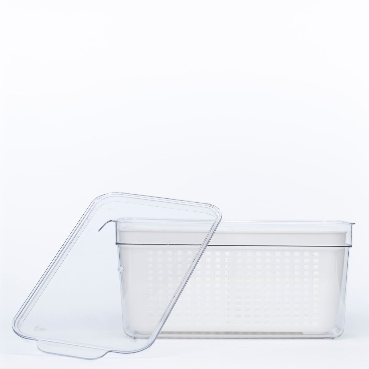 Clear Double Fridge Organiser with Removable Baskets, ideal for optimising kitchen and pantry storage with easy access and functionality.